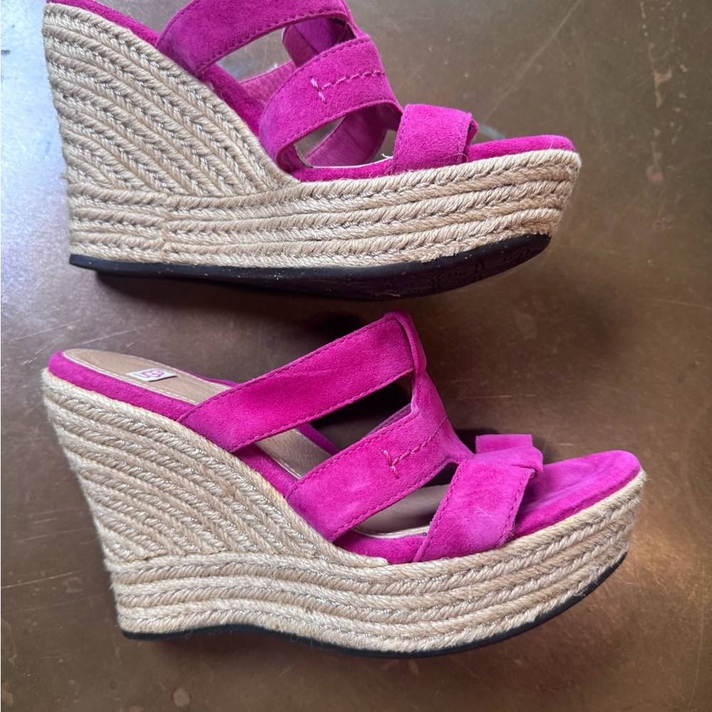 Pink Suede Wedge Sandals